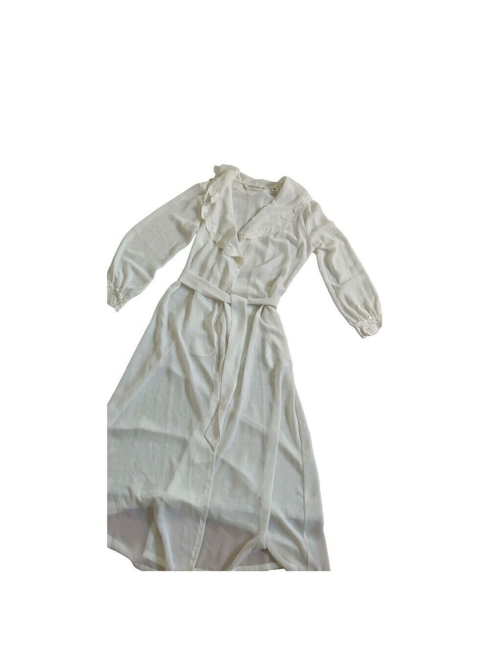 90’ Vintage Victoria's Secret Night Robe Sheer Chiffon  Lace V-neck & Cuff  Size